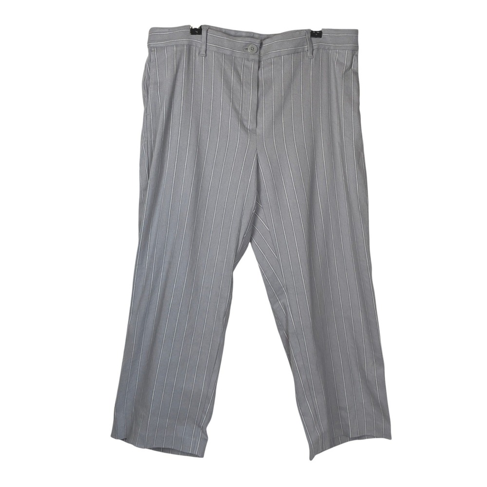 NEW‎ J. Jill Linen Stretch Wide Leg Striped Trouser Pants Size 12P Grey Office